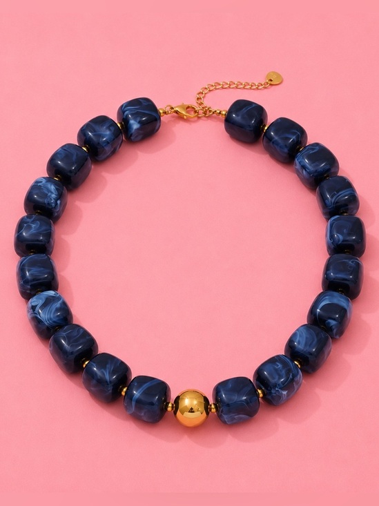 Anthropologie Jewelry - Navy Marbled Bead Necklace with Gold Accent